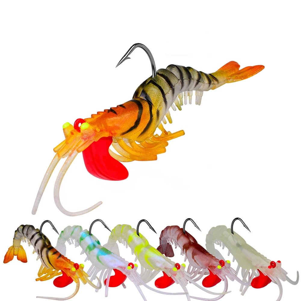1szt Luminous Eyes Silicone Shrimp Baits 6g 13g 19g Bionic Soft Prawn Lures Metal Jig Head Sinking Swimbait Wobbler Jigging Hook