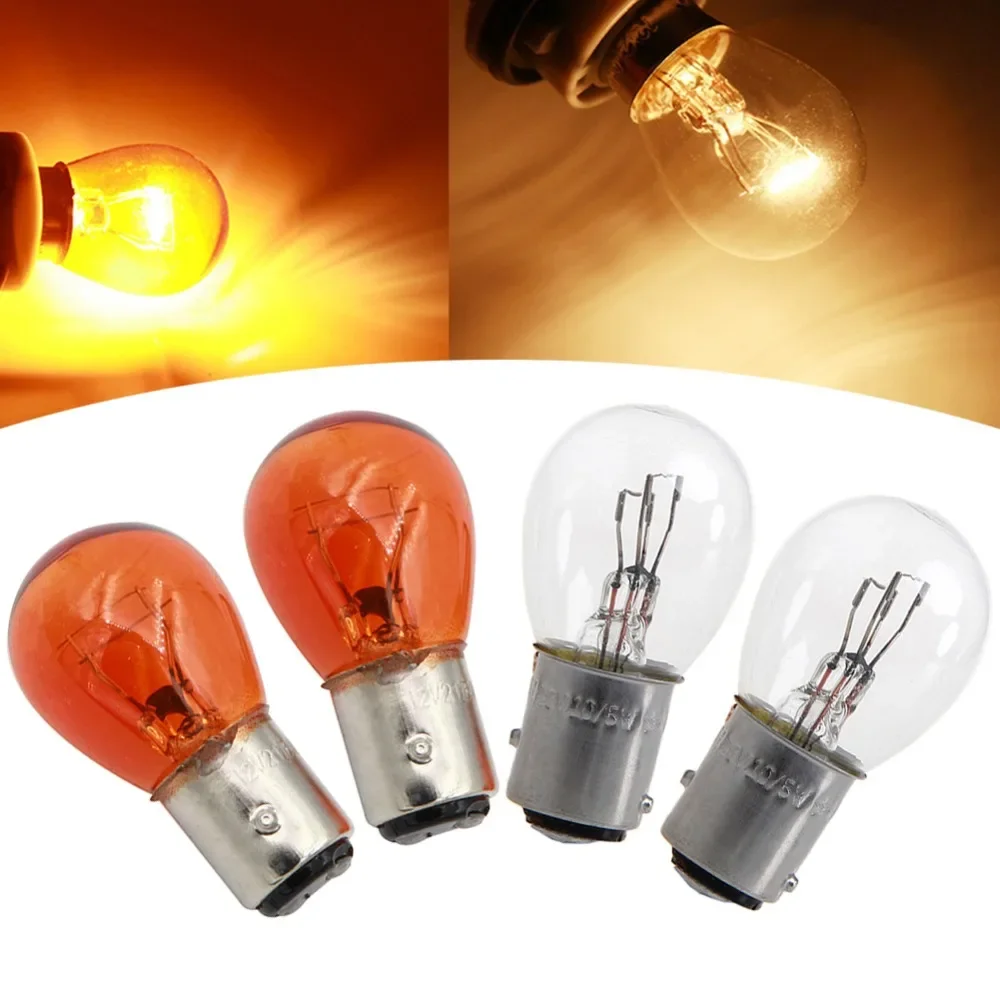 2Pcs 380 BAY15D 1157 21/5W Natural White Glass Double Filament Amber Warm White Car DRL Stop Brake Lights Halogen Bulb DC12V