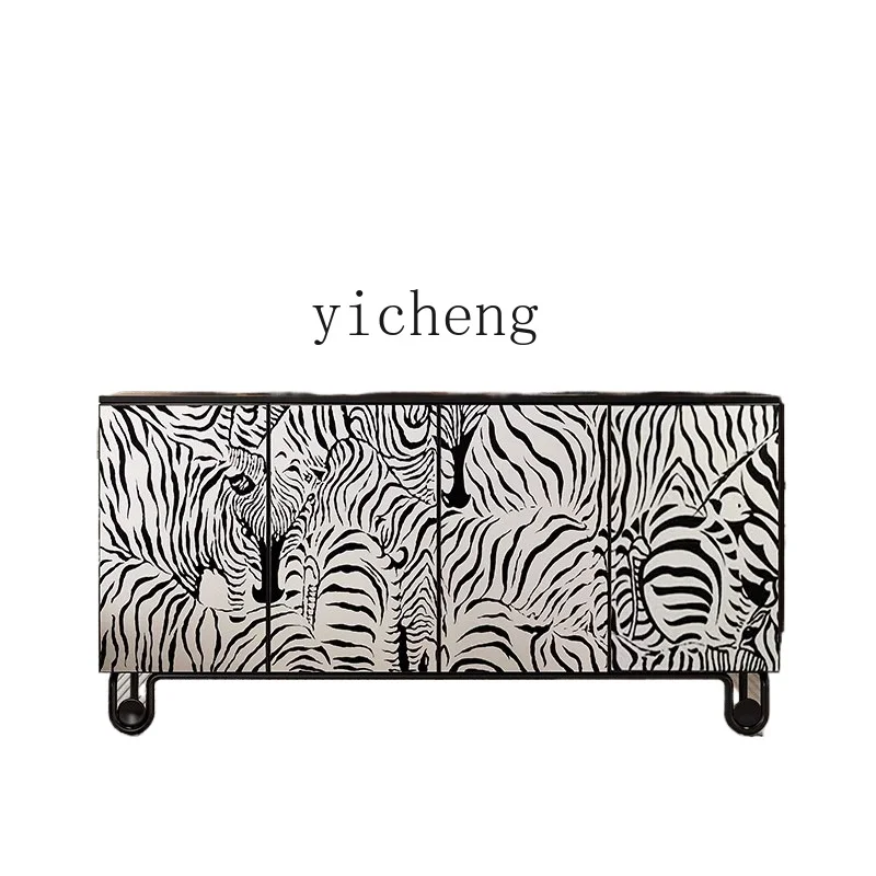 

ZC Art Entrance Cabinet Hand Painted Zebra Modern Living Room Sideboard Cabinet Vintage Ornament Side Cabinet