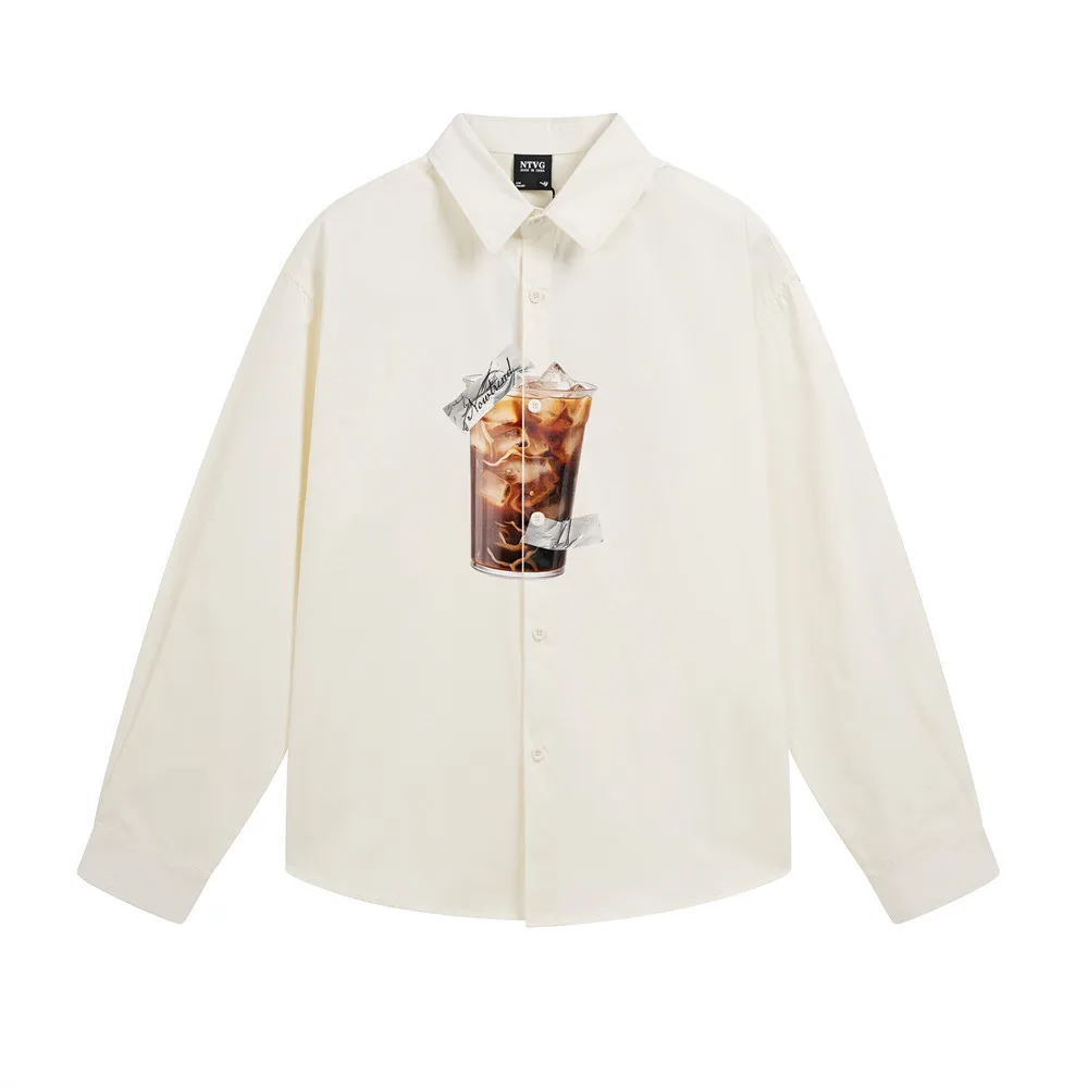 MWJLPWQ Trendy Men's Unique Pattern Printed Shirt Lapel Single Breasted Loose Casual Long-Sleeve Tops For Spring Autumn 21233