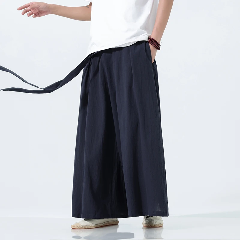 Chinese Traditional Clothing Man Cotton Linen Wide Leg Pants Roupa Para Homem Taichi Elastic Waist Men Pantalones Hippies Hombre