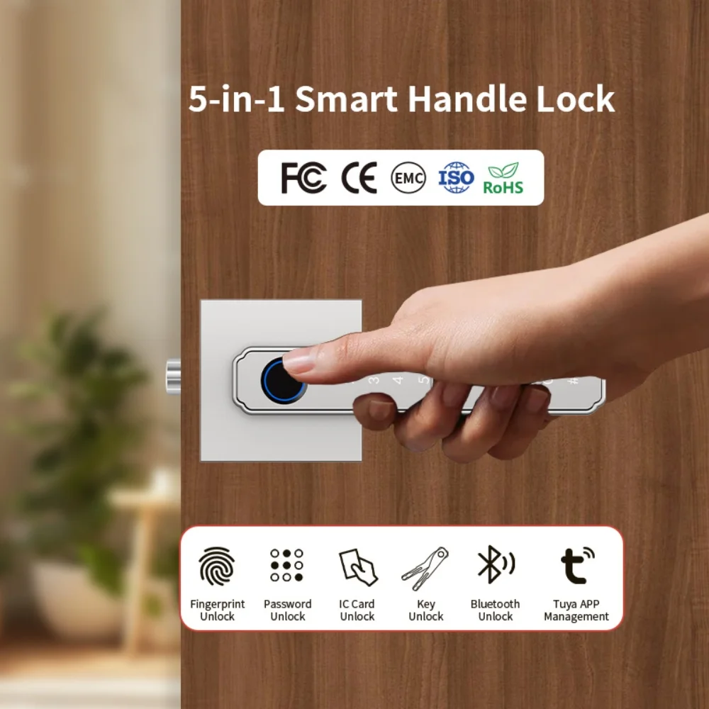 

Tuya Bluetooth Fingerprint Smart Door Lock Digital Electronic Lock with Password Key IC Card Smart Life APP Control for Home