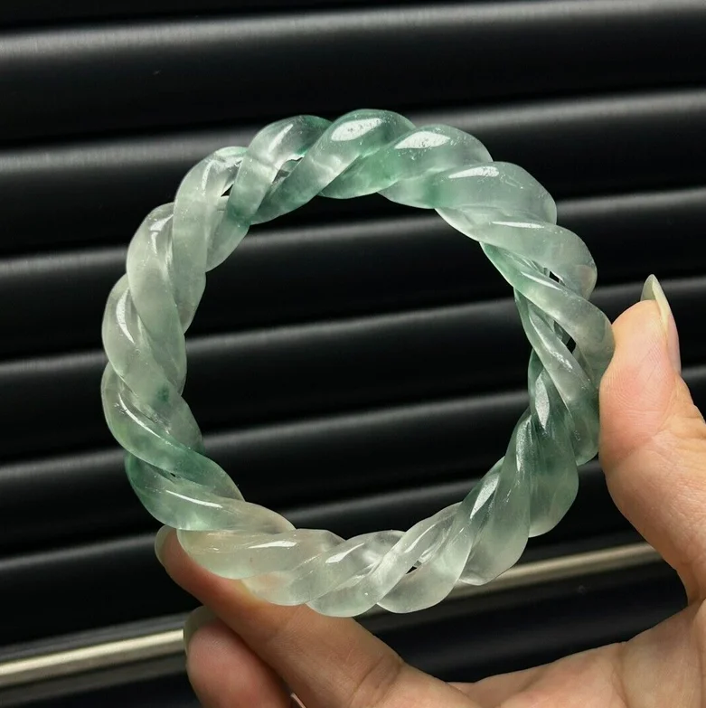 Certified Natural ice Green Burmese Jade jadeite artistic carving bracelets 60mm