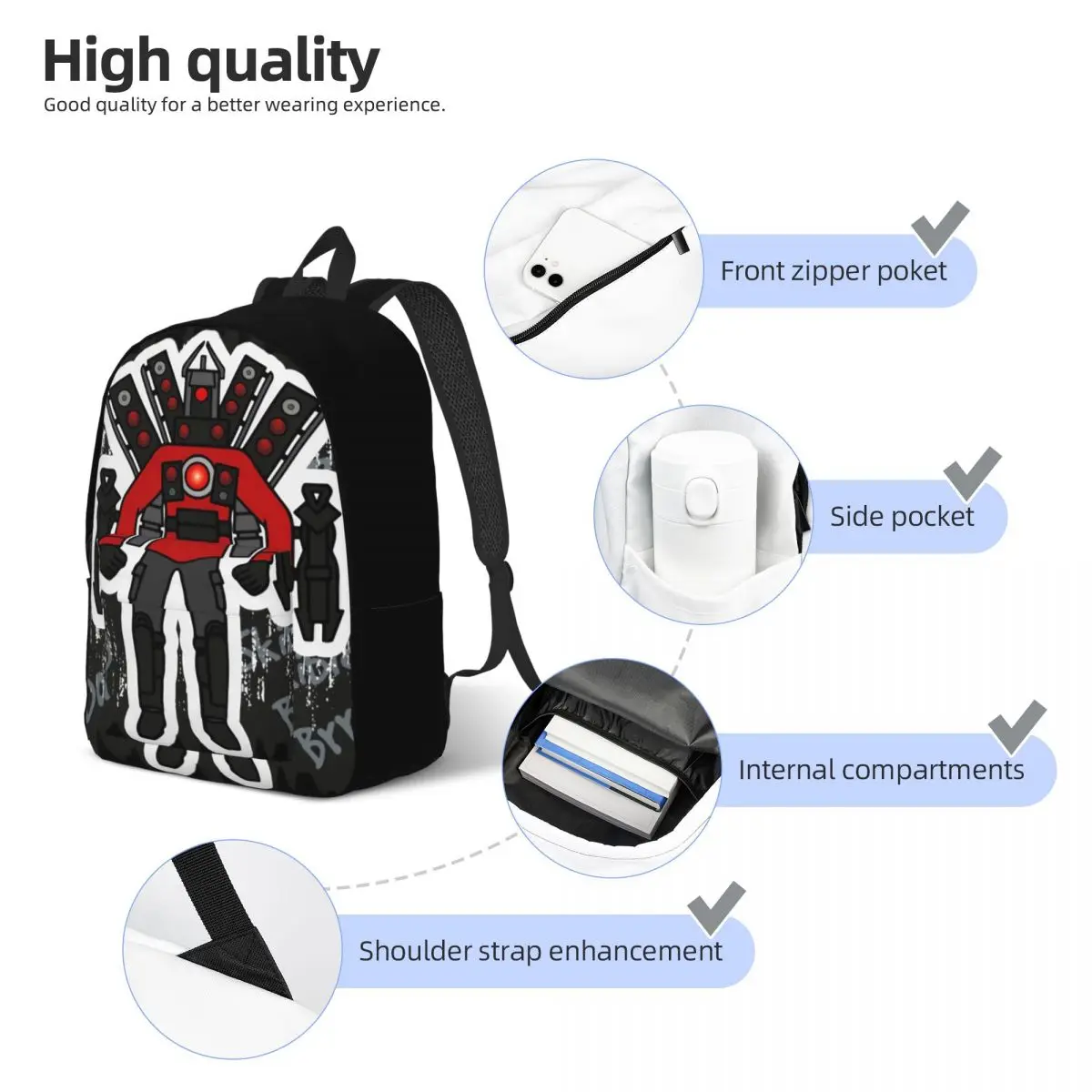 Titan Speaker man Rucksack für Jungen Mädchen Kinder Schüler Schule Bücher tasche Skibidi Toilette Leinwand Daypack Vorschule Primary Bag Sport