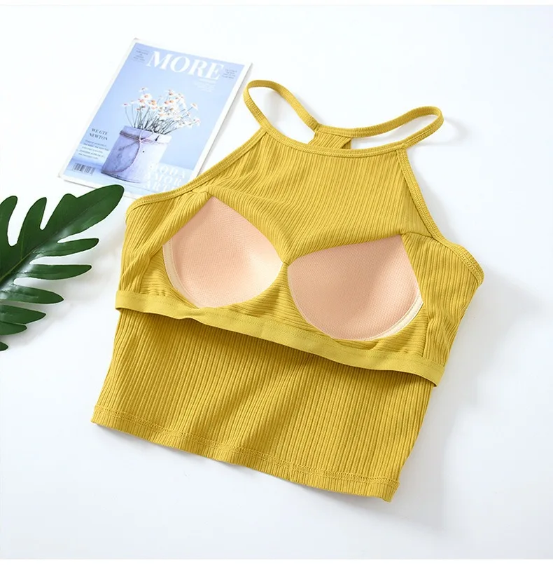 Summer Chest Pad Suspender Vest Female Cotton Bra Short T-Shirt Sexy Sleepwear One Piece Pajamas Tops For Women Nightwear Shirt