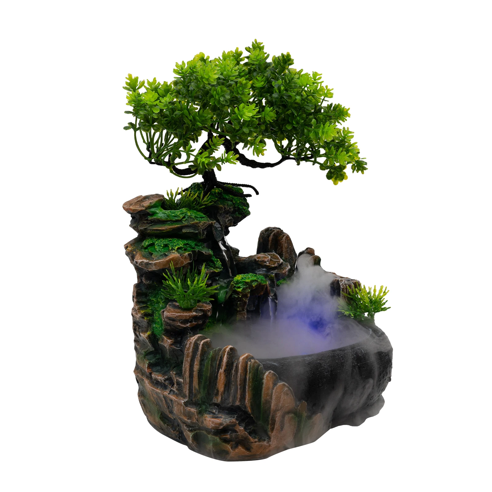 Tabletop Ornament Rockery Waterfall Atomizing Humidifier LED Light Desk Decor Bonsai Decoration Resin Figurines & Miniatures