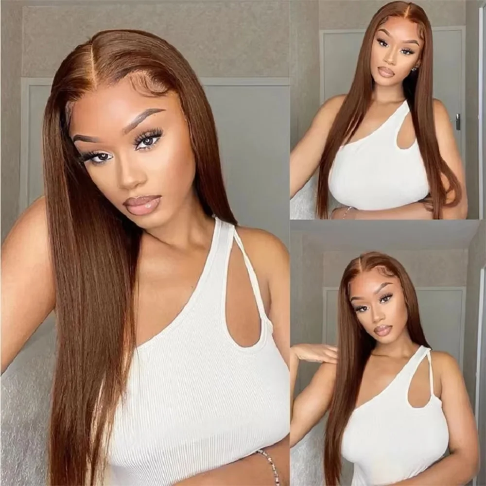 باروكة دانتيل مستقيمة على شكل عظمة بنية الشوكولاتة (13 × 4 و13 × 6 عالي الدقة بدانتيل أمامي شفاف)، باروكة شعر بشري برازيلية مقاس 36 بوصة للنساء.