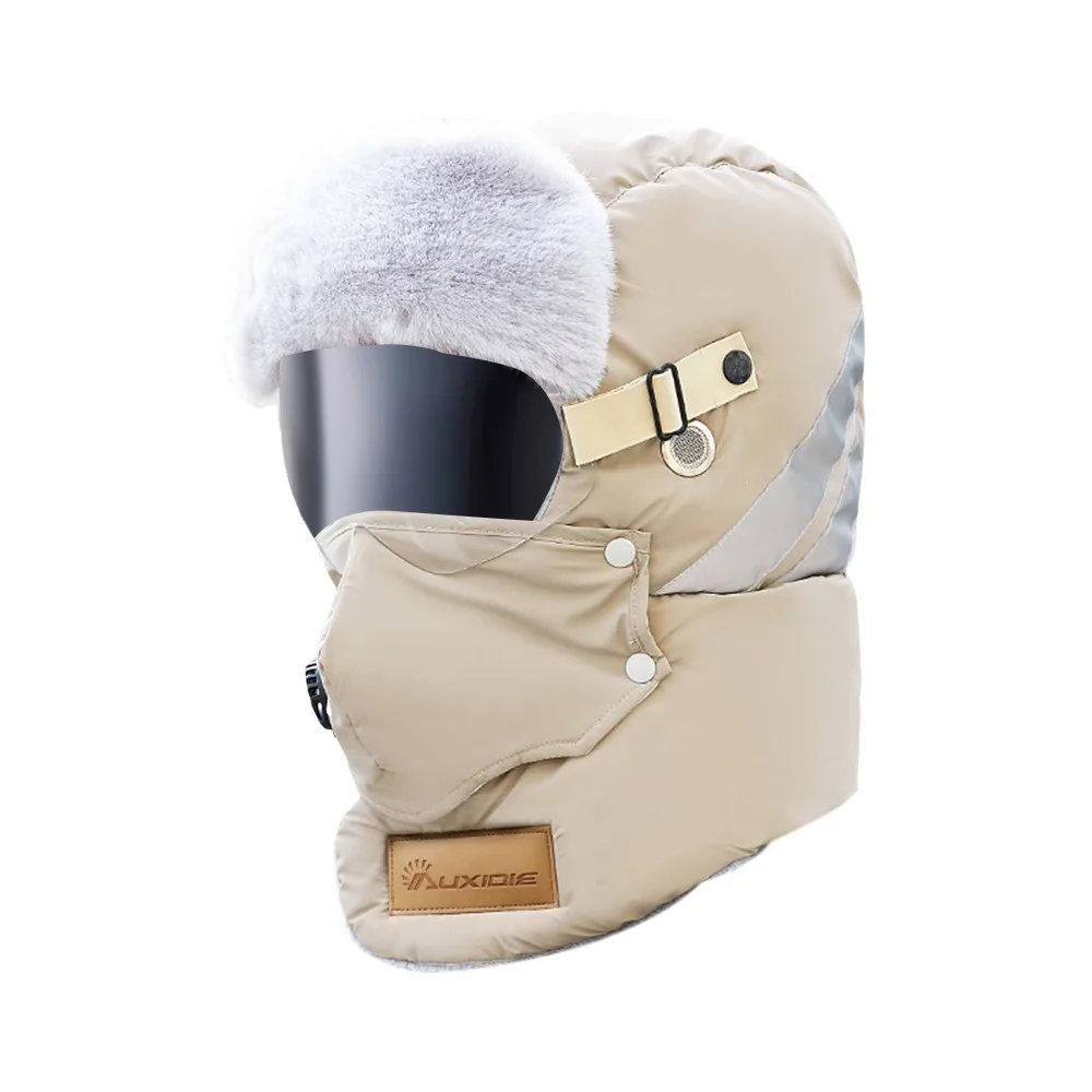 

Модная шапка-бомбер, ветрозащитная, сохраняющая тепло, русская шапка-ушанка, утолщенная с очками, велосипедная защитная шапка для ушей для занятий спортом на открытом воздухе