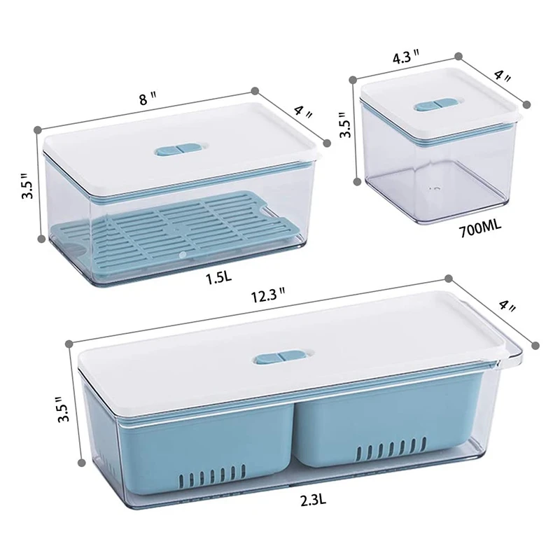 New Stackable Produce Saver, Organizer Bins/Storage Containers With Removable Drain Tray, Set Of 3, For Cabinets