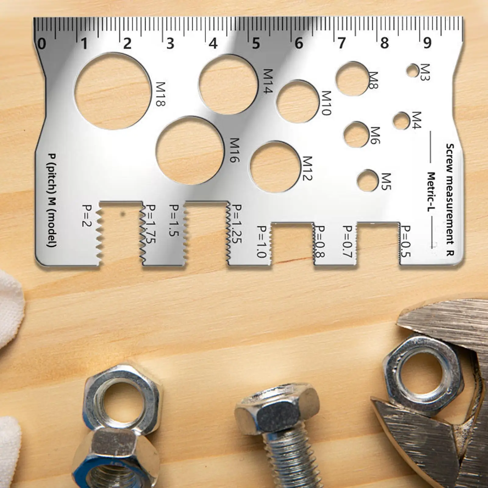 Comprobador de rosca de perno, herramienta de medición de tornillo de calibre de perno y tuerca, acero inoxidable para ferretería, electricistas, entusiastas de la reparación