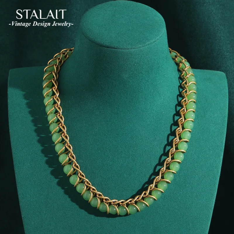 

8 мм зеленое ожерелье, каменные бусины, колье для женщин, винтажные свадебные роскошные дизайнерские ювелирные изделия, летние аксессуары, подарок на день матери