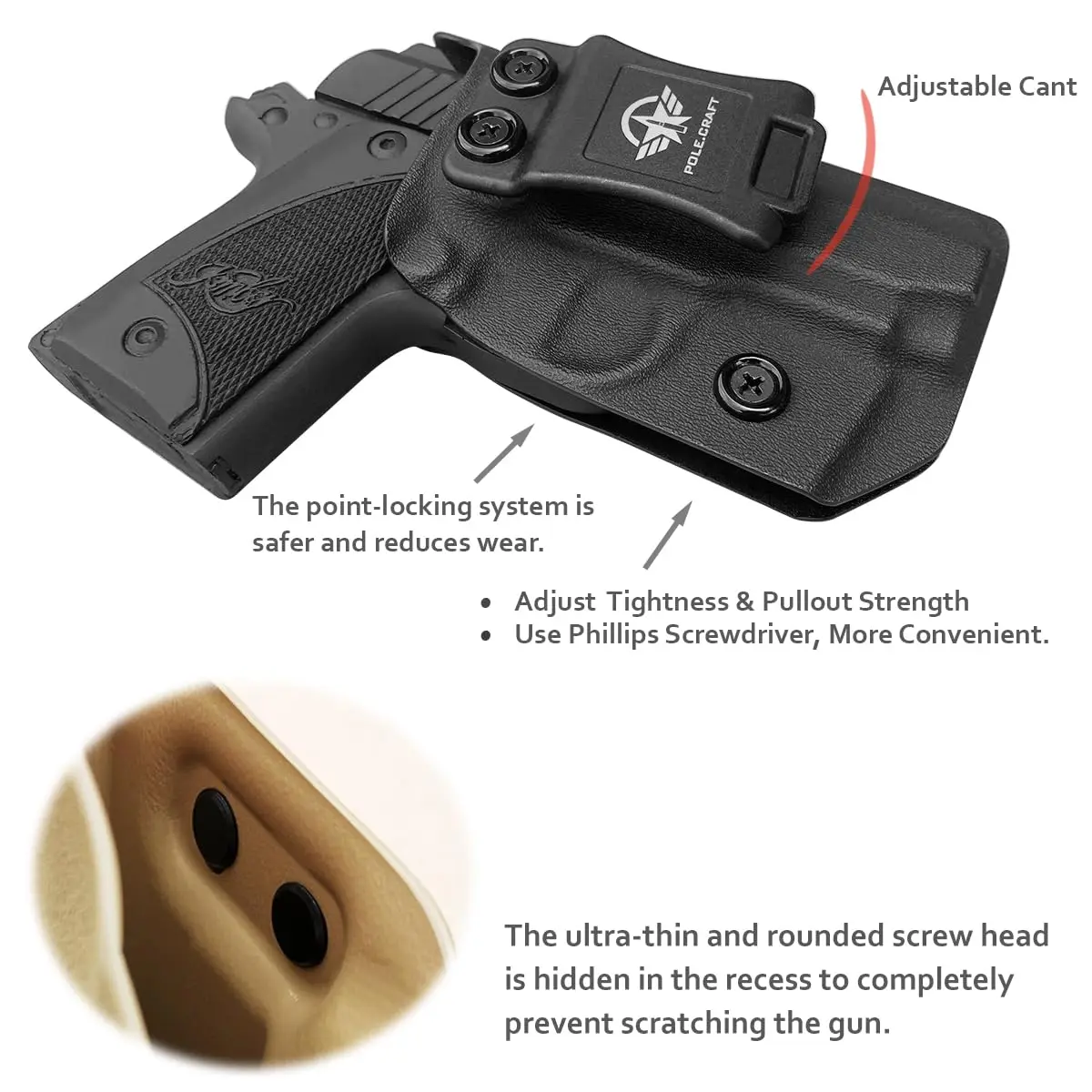 POLE.CRAFT Kimber Micro Holster IWB Kydex لحافظة Kimber Micro 9mm - حزام خصر داخلي مخفي - يمين