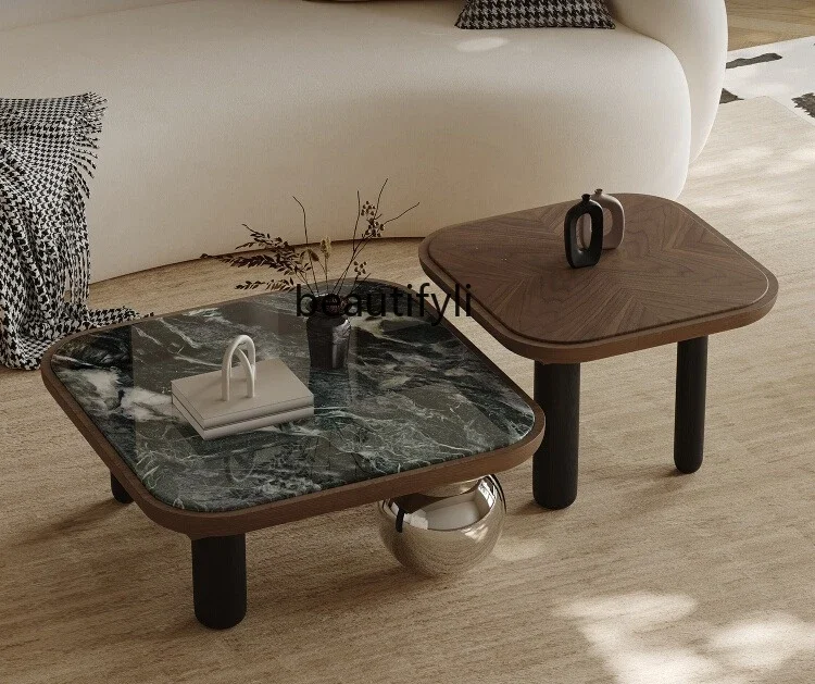 

xz1Marble square coffee table combination stainless steel designer light luxury high-end living room small apartment