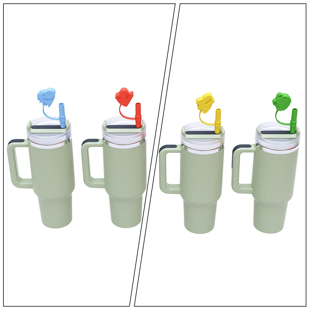 

4pcs Dinosaur Straw Caps Silicone Reusable Covers For Tumblers Lightweight Portable Tip Protectors Party Baby Shower