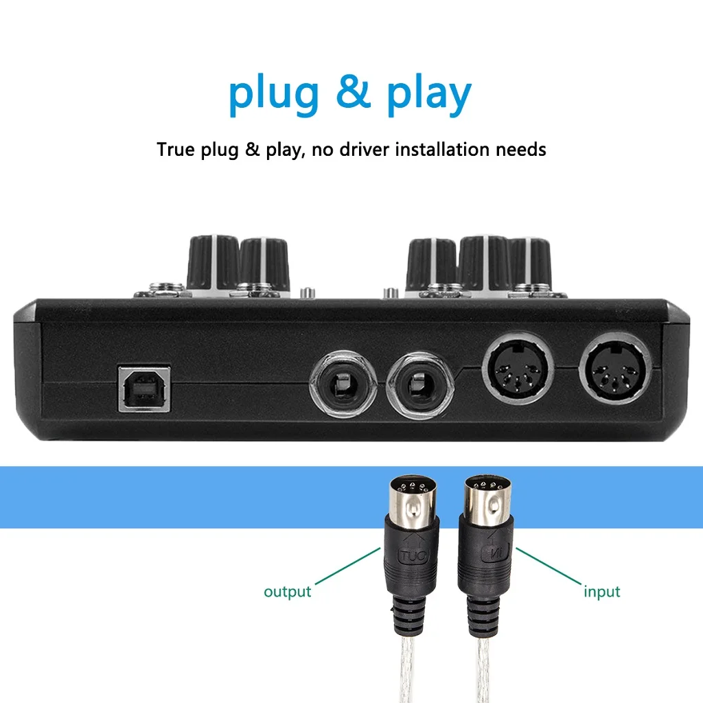 NEW USB MIDI Cable Adapter, USB Type A Male to MIDI Din 5 Pin In-Out Cable Interface with LED Indicator for Music Keyboard