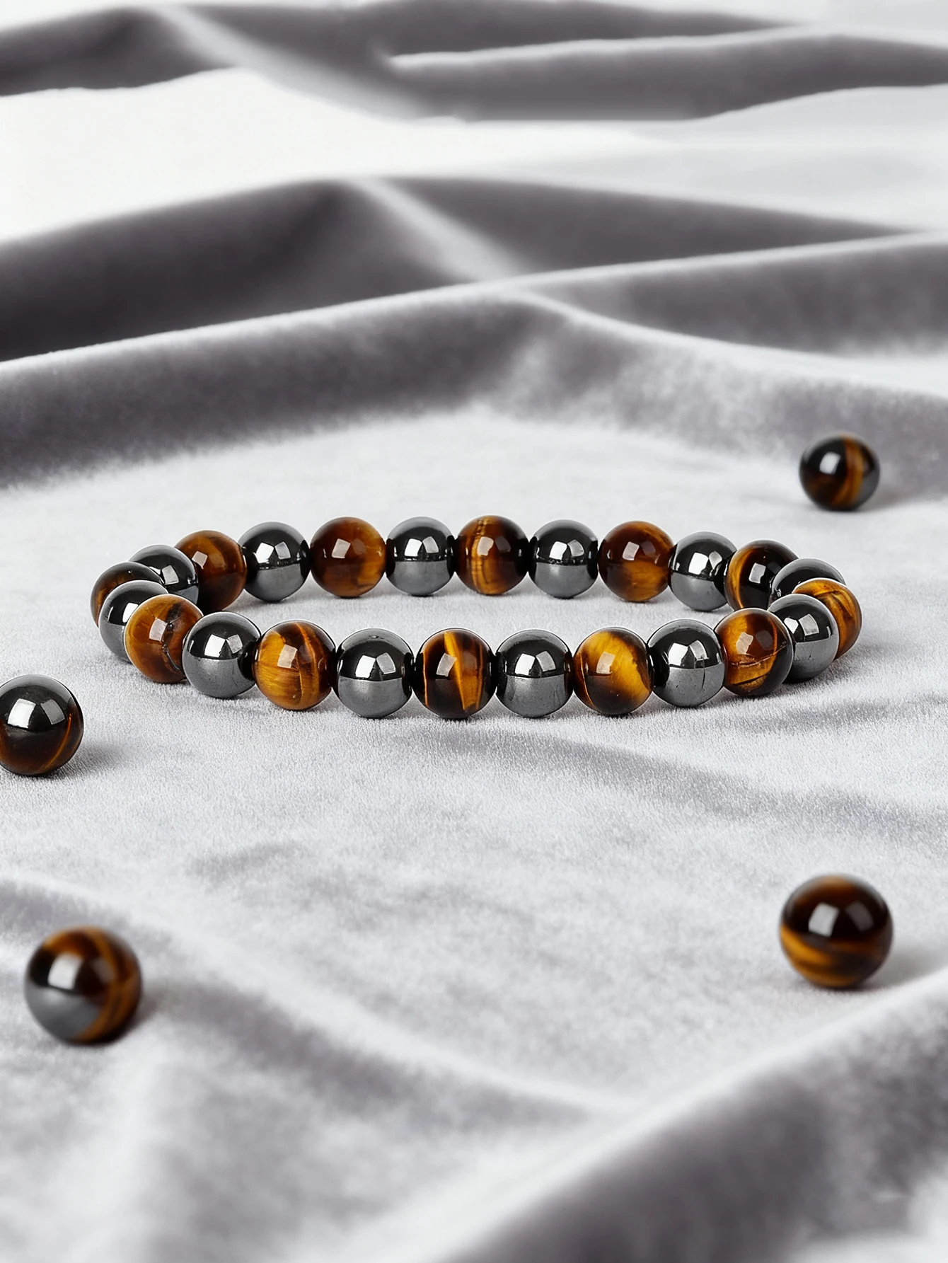 Hematite Tiger Eye Alternating Beads Bracelet Natural Stone Reiki Charm Protection Bracelet Confidence Courage Strength Jewelry