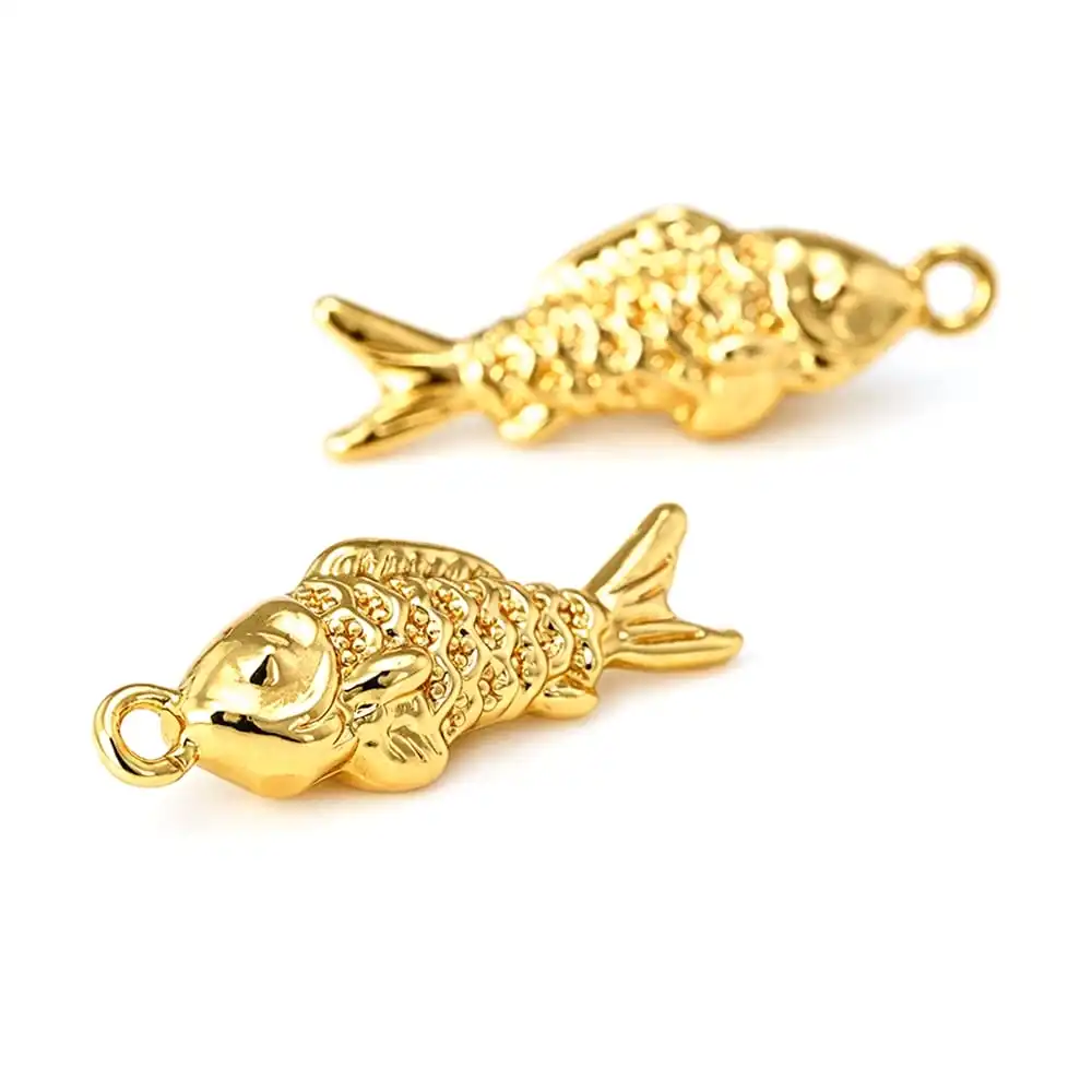 18K Gold Color Brass and Zircon Fish Charms Pendants High Quality Necklace Earrings Charms Jewelry Making Diy Accessories view 4
