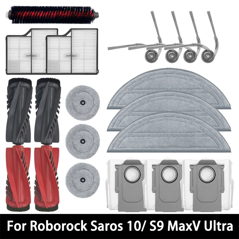 

For Roborock Saros 10/Roborock S9 MaxV Ultra Robot Vacuum Spare Parts Side Brushes Mop Cloths HEPA Filters Dust Bags Accessorie