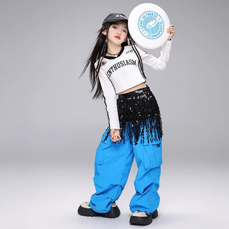 Hip Hop Mädchen K-pop Outfits Crop Top Pailletten Street Dance Cargo Hosen Kinder Streetwear Kinder Jazz Mädchen Gruppe Bühne kleidung Sets