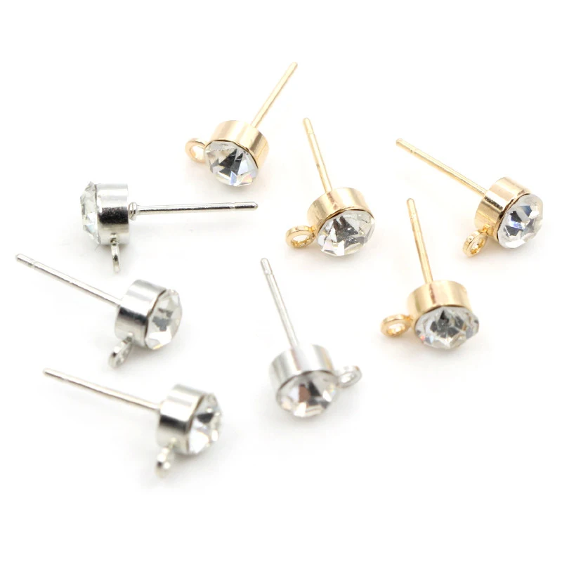 

50pcs 4mm 5mm 6mm Rhinestone Pin Stud Earring Findings Basic Pins Stoppers Connector For DIY Jewelry Making Accessories Supplies