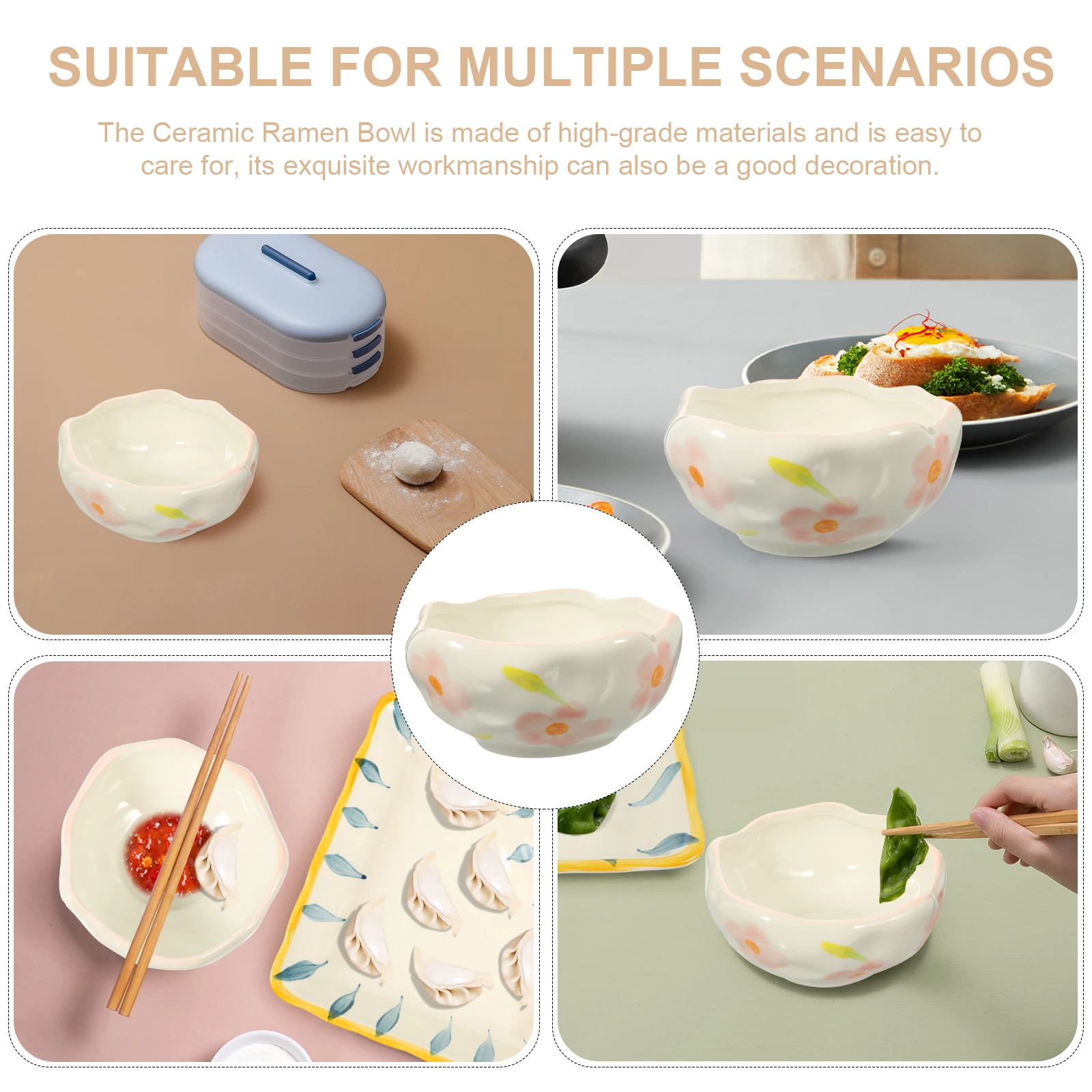 

Cartoon Shape Handmade Ceramic Ramen Bowl Household Bowl for Salad Fruit Dessert Sauce Oatmeal Woman Bowls
