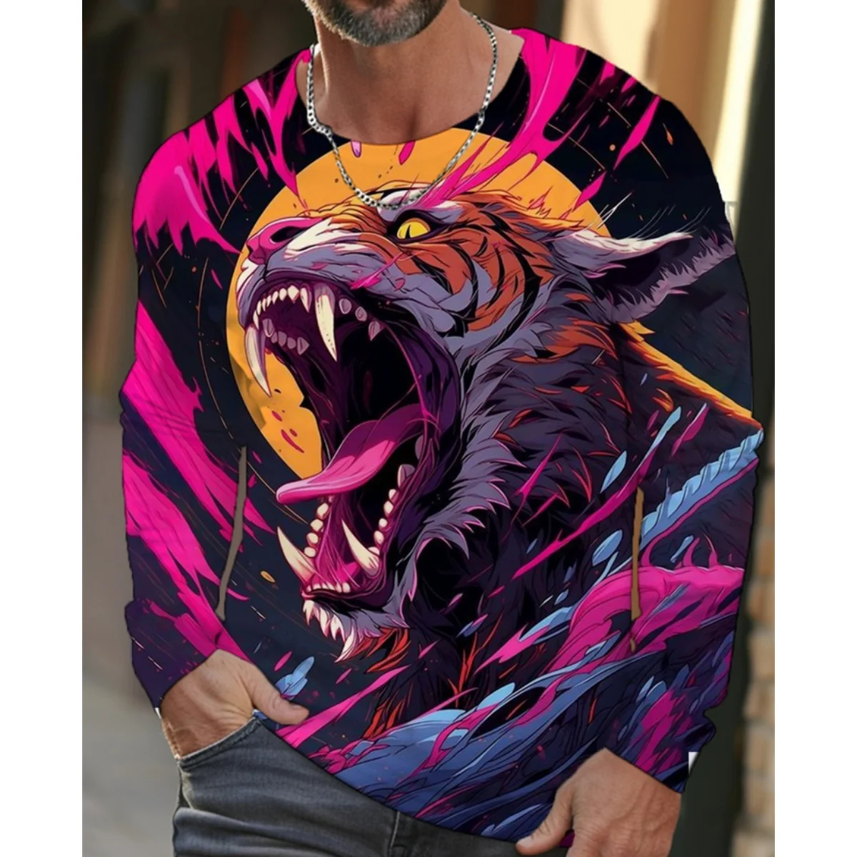 

Fashion Men's T-Shirts 3D Tiger Print Streetwear Harajuku O-Neck Graphic T Shirts Tops Casual Sport Long Sleeve Gym Clothing Men