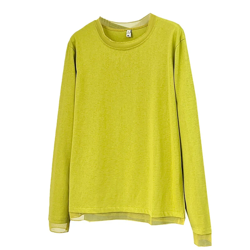 

Женская футболка больших размеров XXXXL, модная, весна 2026, элегантный сетчатый топ с длинными рукавами и вставками, модель 8327