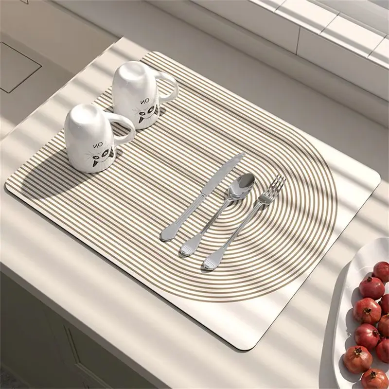 VIKAMA Modern Geometric Stripe Countertop Drying Mat Non Slip Quick Dry Pad For Kitchen Countertop Dining Table Home Decor