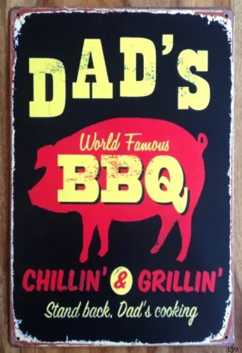 Dads BBQ Chillin & Grillin Retro Metal Sign Pub Plaque Man Cave Party Garage