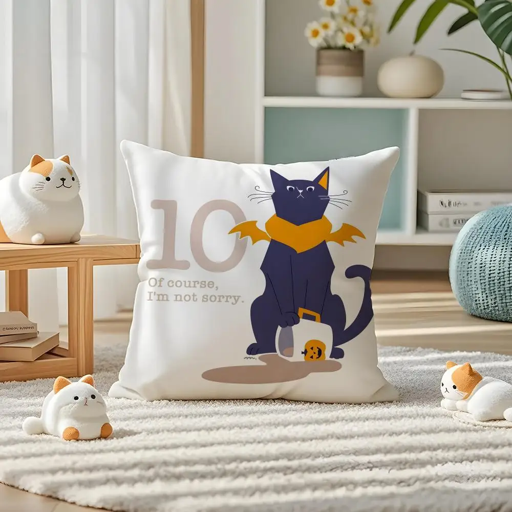 Flat Style Illustration Cat Cushion Cover Pillow Case Plush Fabric Soft Double Sided Print Home Sofa High Quality Cushion