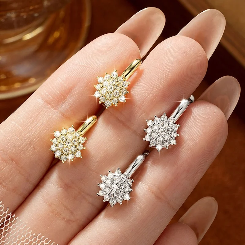 Rrjzz Sparkling Starlight Exquisite Ohrclip-Ohrringe, D-Farbe, vollständig mit Moissanit besetzt, Creolen für Frauen, Geburtstagsgeschenke, Schmuck – Detail 10