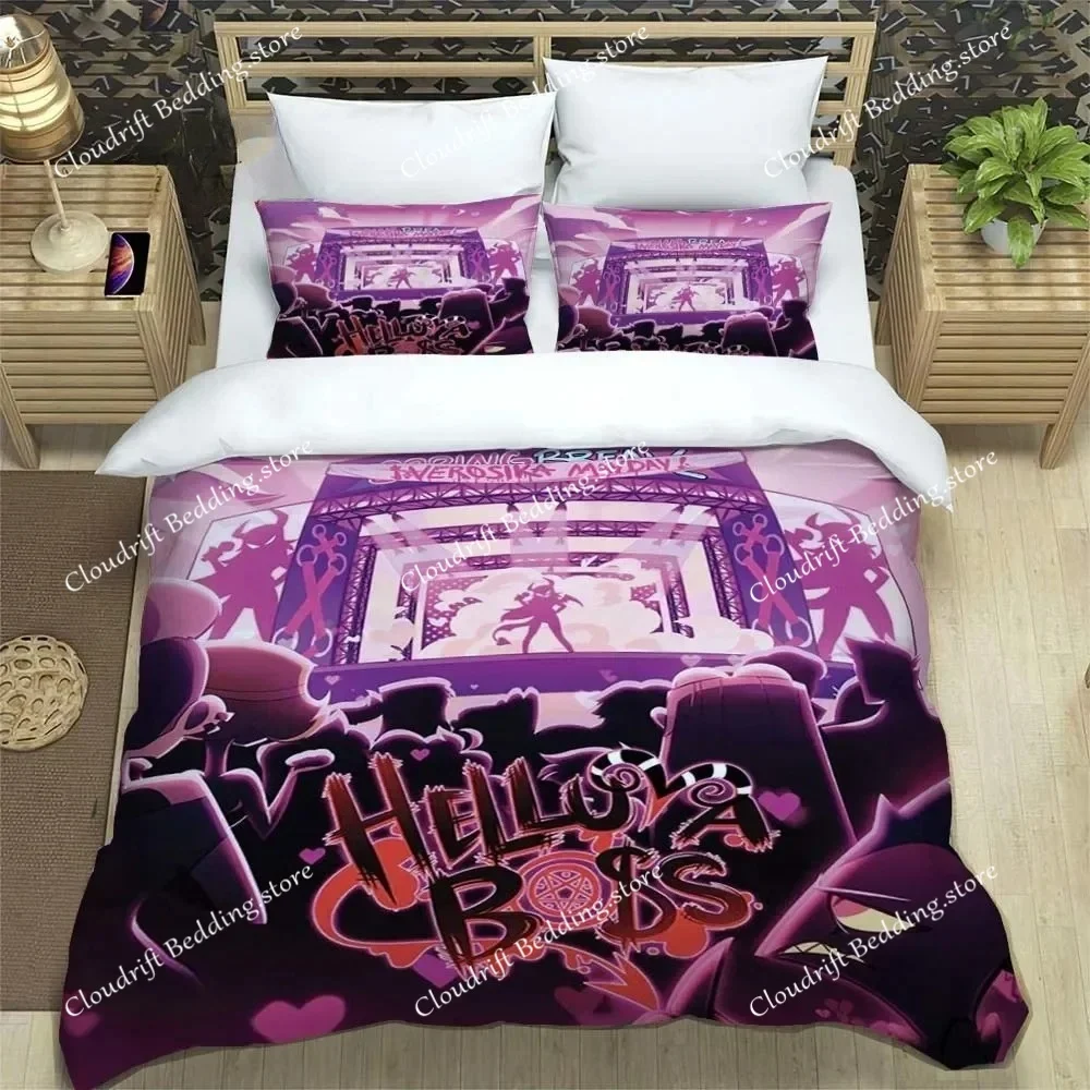 

Fashion Comedy Helluva Boss Logo Sheets Quilt Covers Bedding Dormitory Sheets Duvet cover Set Three-piece Soft Warm Bedding Set0