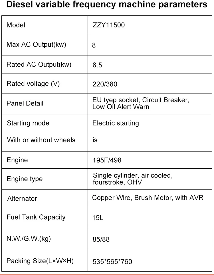 New Open 8KW forDiesel Generator with Wheel Inverter Auto Start 50/60Hz Frequency 230V Rated Voltage for Home Use 200A Current