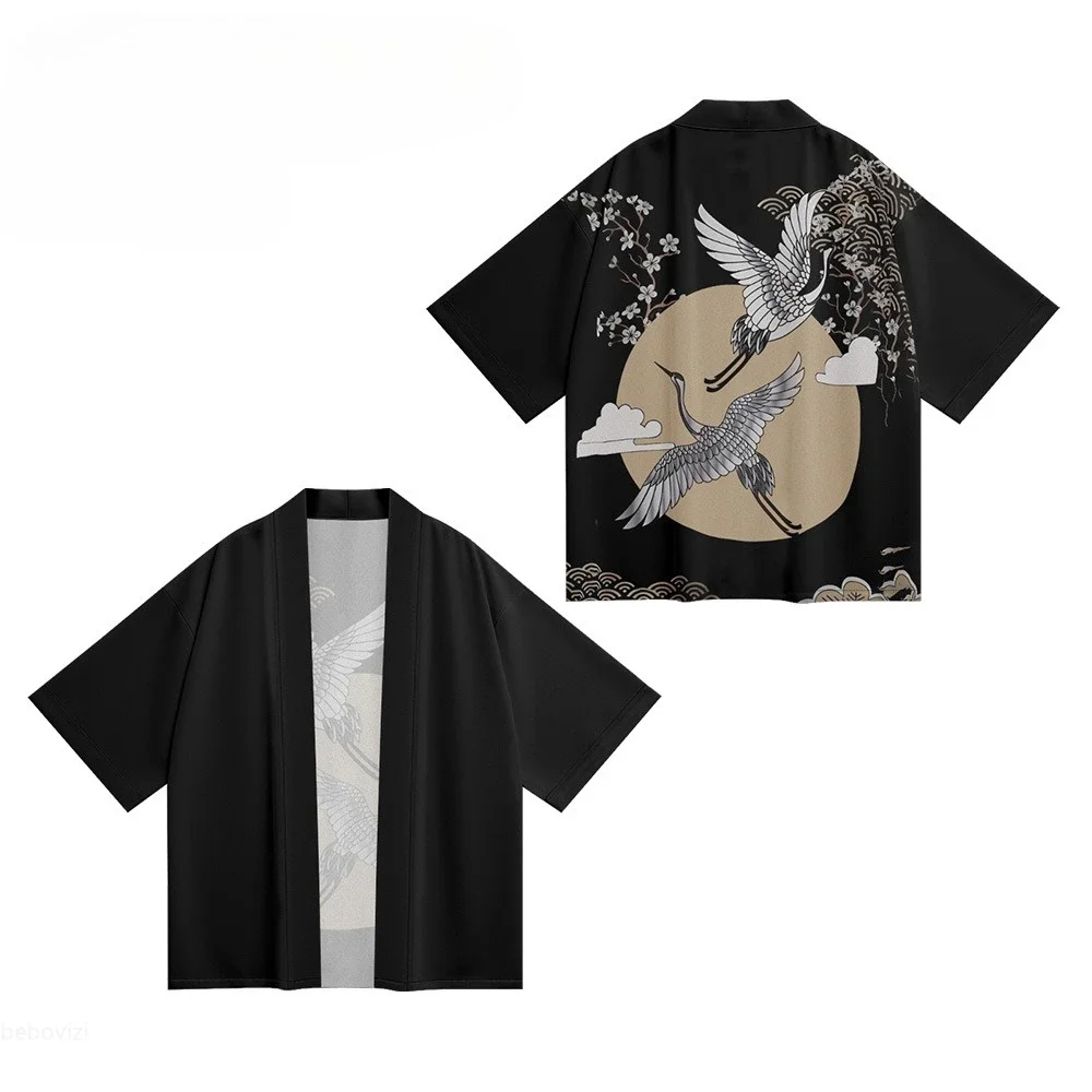 سترة الشارع الشهير للرجال والنساء Haori 2025 تصميم جديد لموجات رامين مطبوعة كيمونو يوكاتا ملابس الشاطئ اليابانية رداء حجم كبير