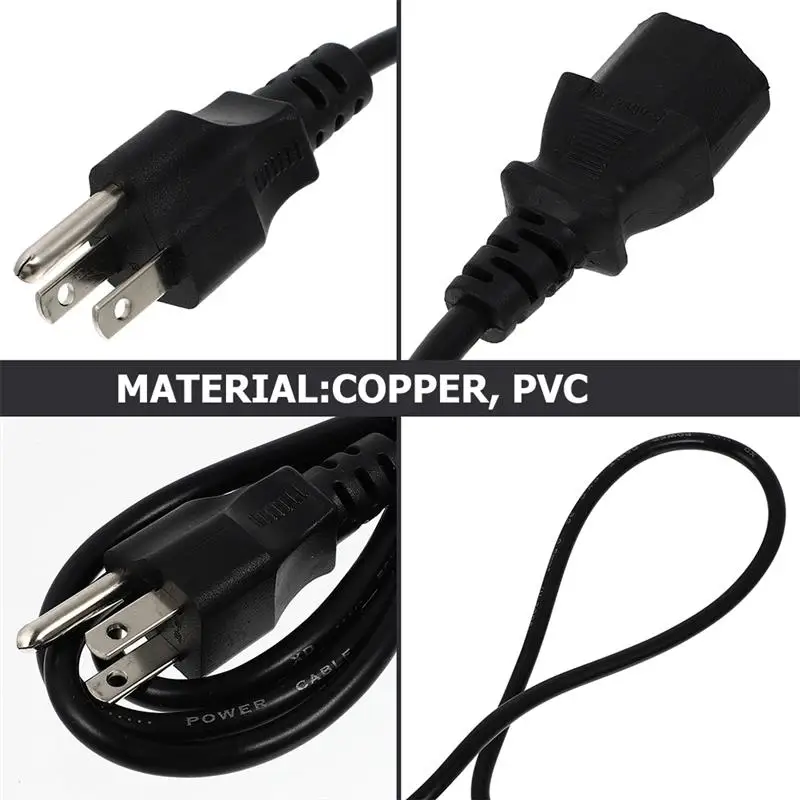 10Pcs AC Power Cord Pure Copper 3-Prong Power Cord US Plug For Desktop Monitor Computer PC