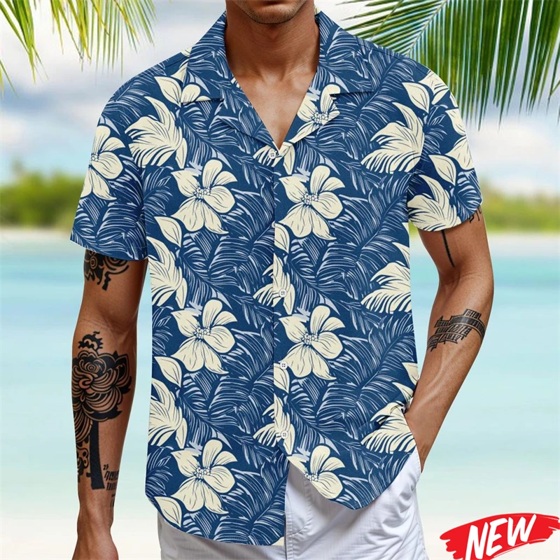 

Vintage Flower Leaf Graphic Men Hawaiian Shirts Summer Casual Button Short Sleeves Shirt 3d Printed Tropical Plants Lapel Shirts
