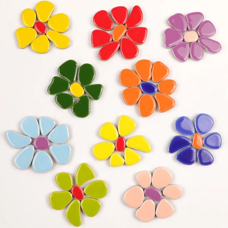 100g/3.5oz Multi Shape Ceramic Mosaic Tiles Colorful Polygon Porcelain Tile Star/Heart/Round/Oval/Flower DIY Making Stones