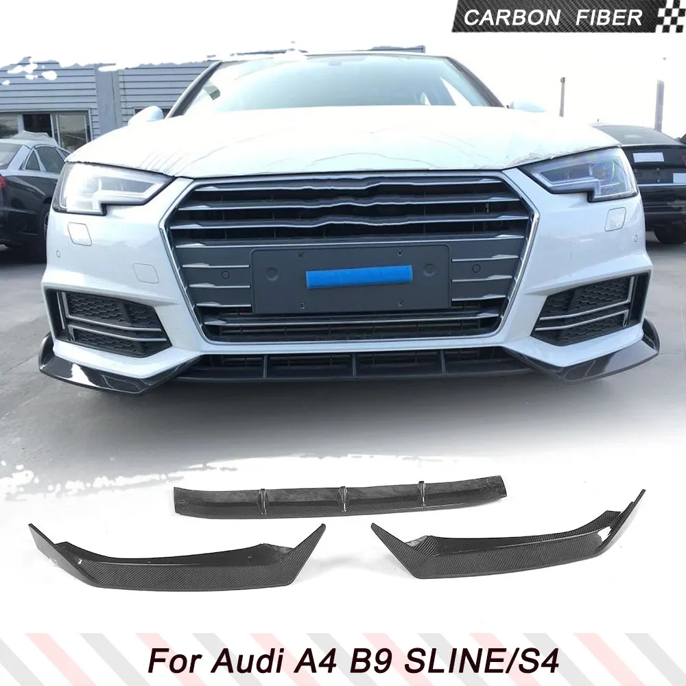 Carbon Fiber/FRP Car Front Bumper Lip Spoiler Splitters Protector for Audi A4 B9 SLINE /S4 Sedan 4 Door 2017-2020 3PCS Body Kits