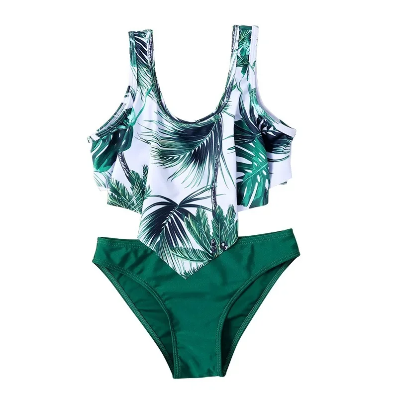 

Leaf Print Children Swimwear Summer Bikini Sports Girls Swimsuit Two-piece Set Sandbeach Tankini