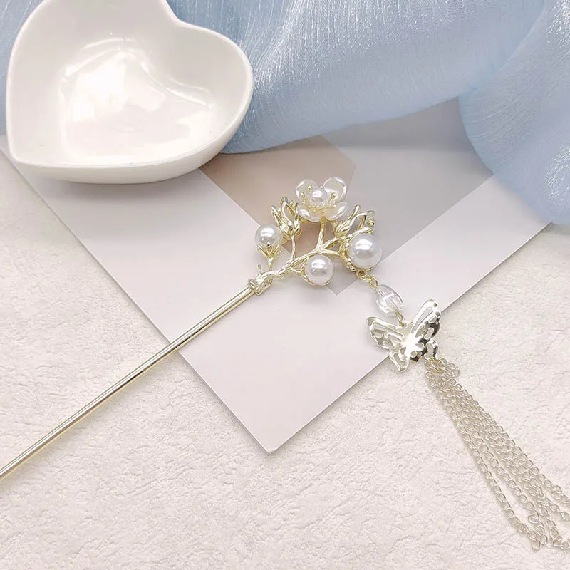 

Современные новые заколки для волос в китайском стиле с жемчужным цветком для женщин, заколки для волос с кисточками в древнем стиле и аксессуары для головных уборов