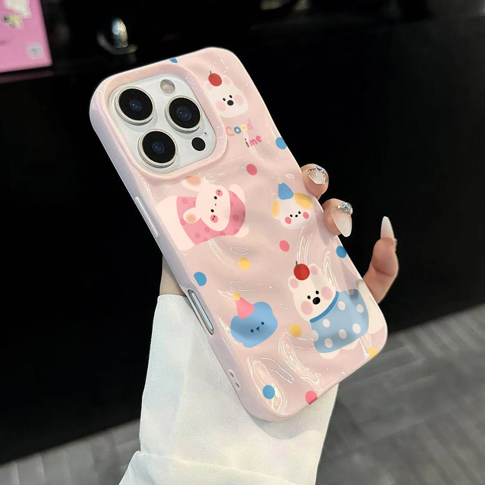 Niedliche Handyhülle in Bonbonfarben mit Welpen-Design aus weichem Silikon für iPhone 17 16 15 14 13 12 11 Pro Max 14 Plus 17Air Falten-Wellen-Design – Detail 3