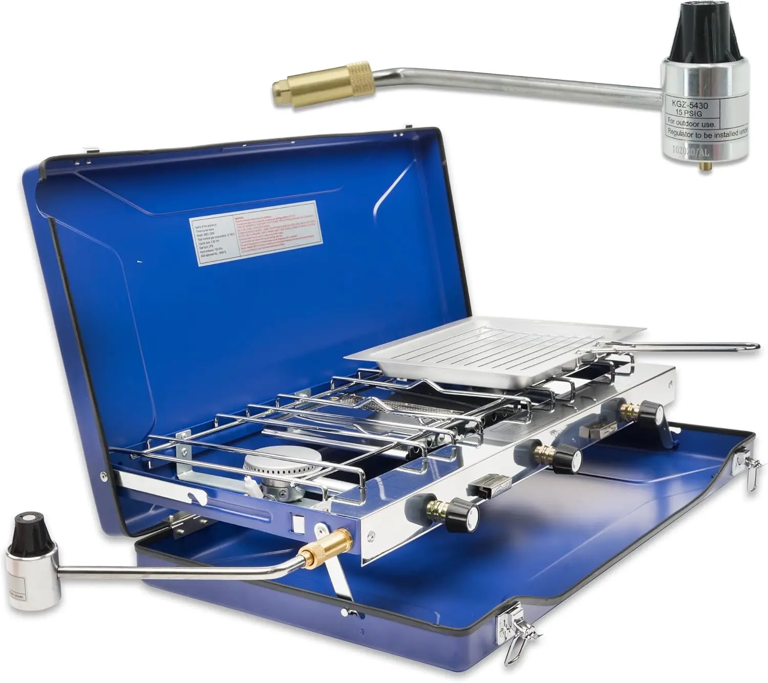 

2 конфорки и 1 тост (гриль) Портативная газовая кухонная плита на пропане с регулятором для кемпинга и приготовления пищи на открытом воздухе...