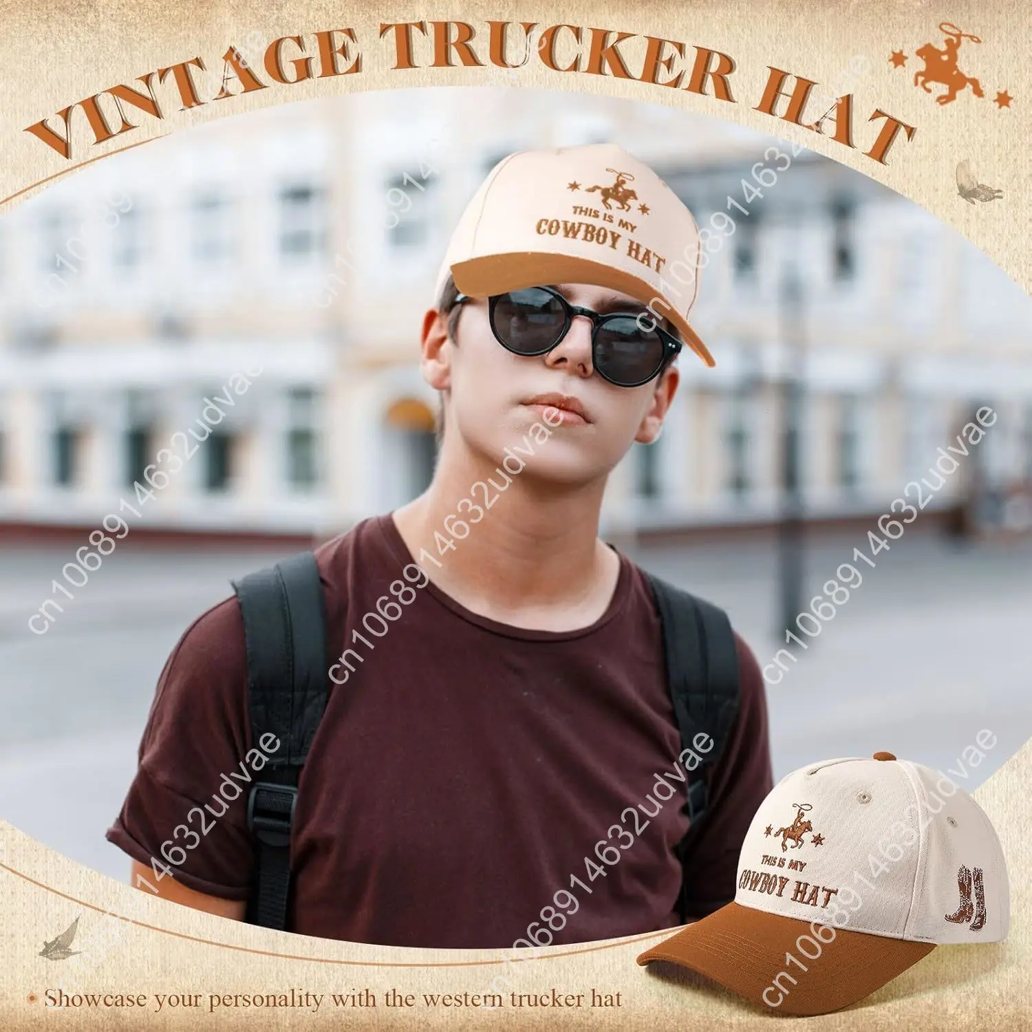 JaGely Chapéu de caminhoneiro vintage fofo chapéu de caminhoneiro ocidental país retrô bordado boné de cowboy ajustável para mulheres homens presentes