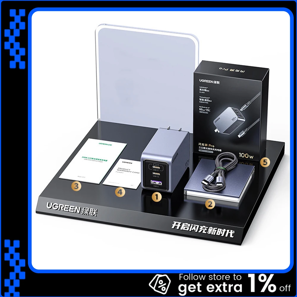 

UGREEN 100 Вт GaN Зарядное устройство USB C Зарядное устройство QC4.0 3.0 Быстрая зарядка для ноутбука Macbook Tablet PD Быстрое зарядное устройство для iPhone 17 16 15 Pro