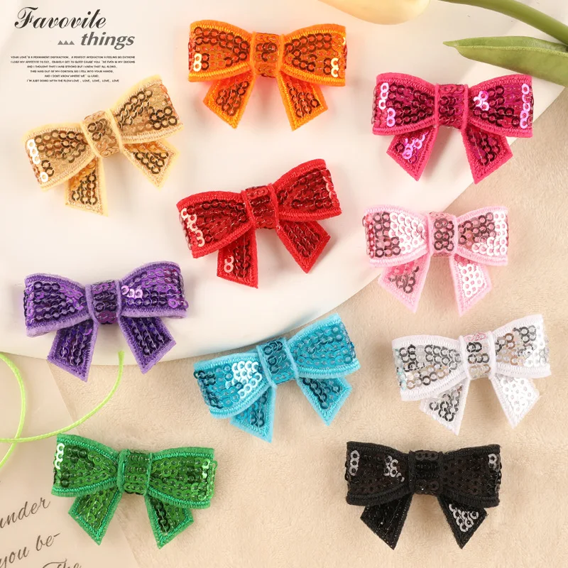 Sequined Bow Hairpin English Emblem Clothing Accessories Badge Sticker Embroidered Embroidery Sticker Iron-on Patches