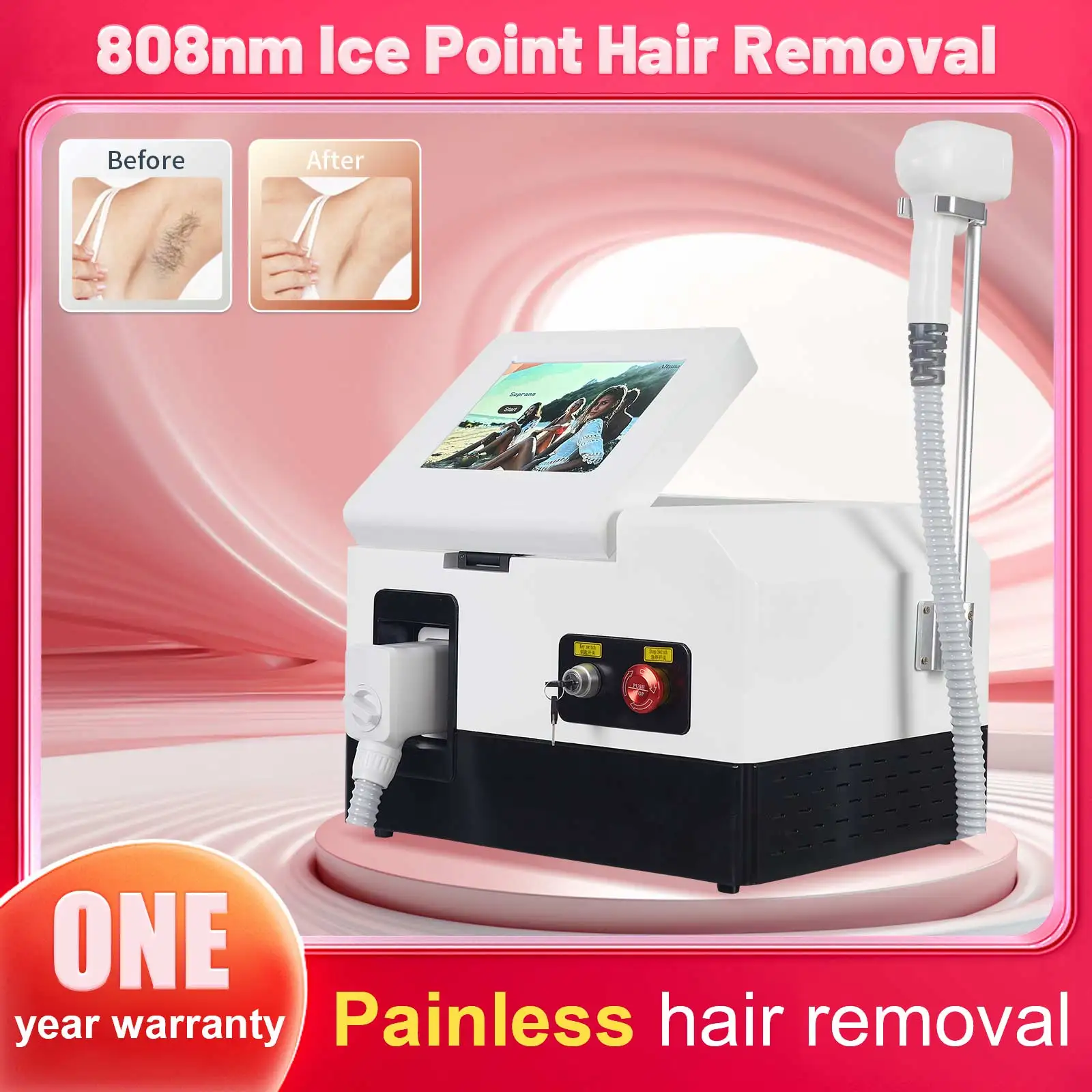 Depiladora Laser Painless Permanen 3-Wavelength Diode Laser Hair Removal  Machine  808NM  Ice Platinum Cooling  System Beautiful