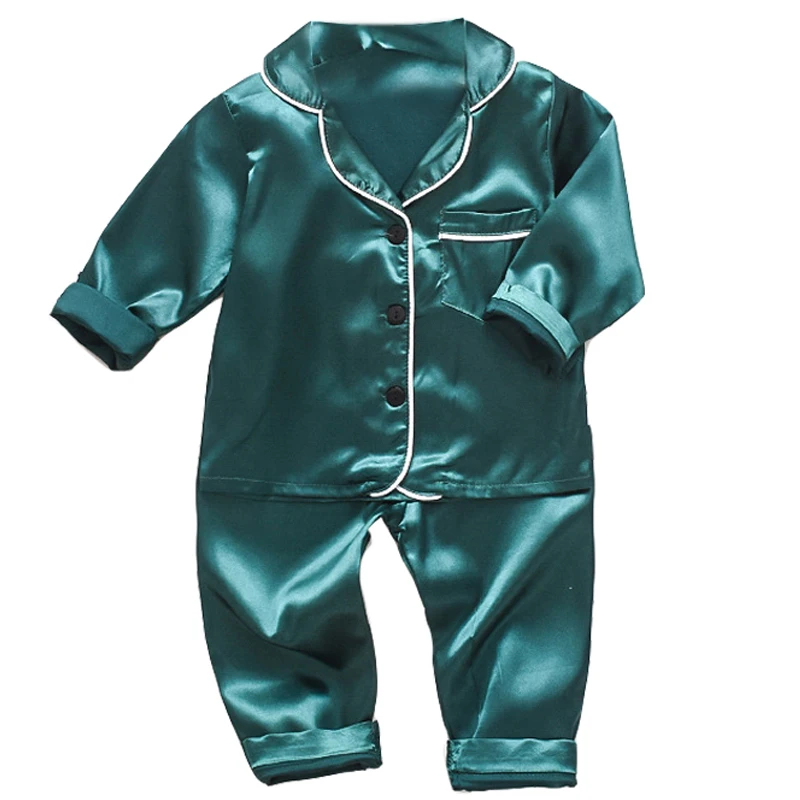 home Wear Long Sleeve Baby suit Kids Clothes Toddler Boys Girls Ice silk satin Cartoon little bear Tops Pants Set for Children\'s