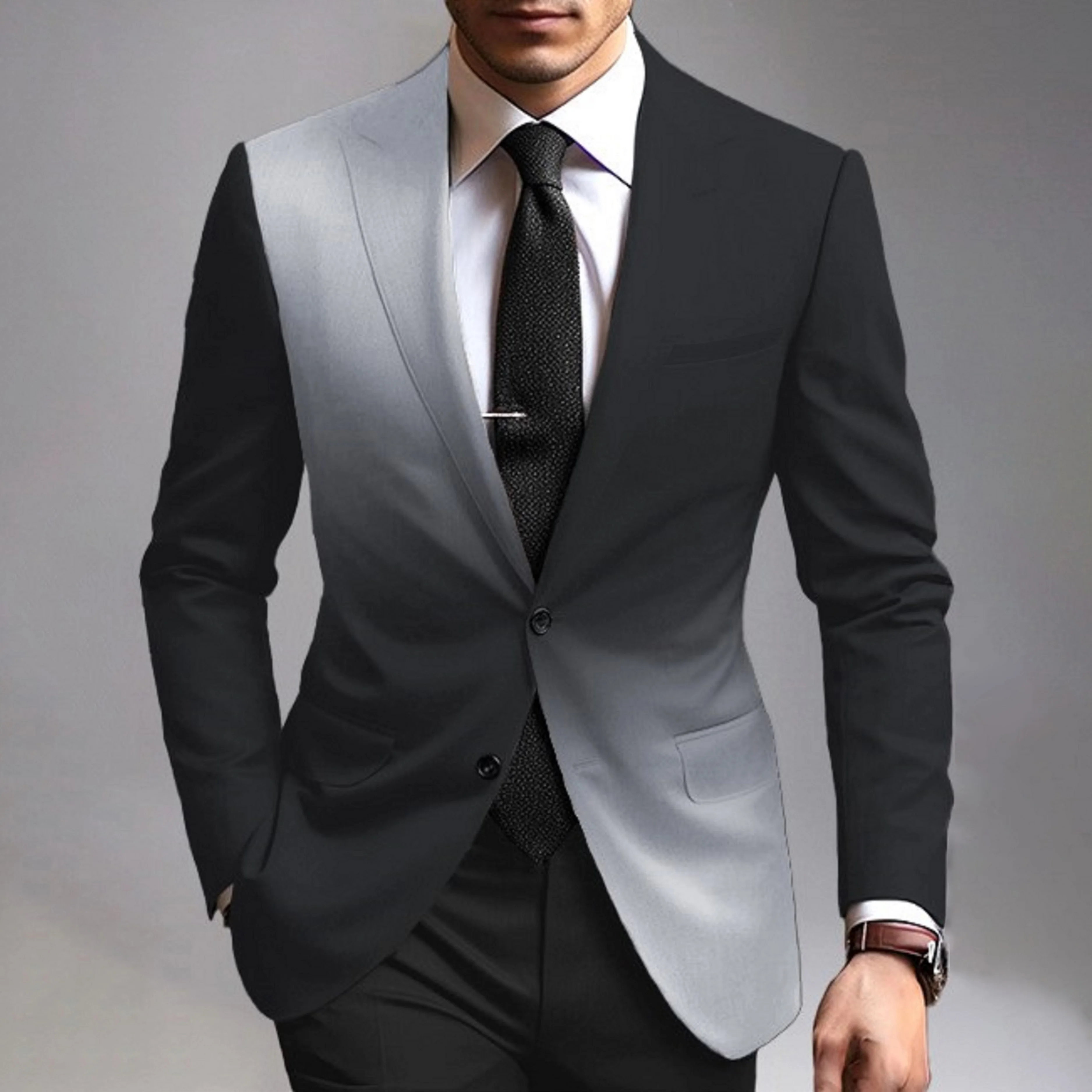 

Men's Black and White Gradient Business Suit Jacket Spring and Autumn Long Sleeve Two-Button Multi-Pocket Fashion Suit Outdoor