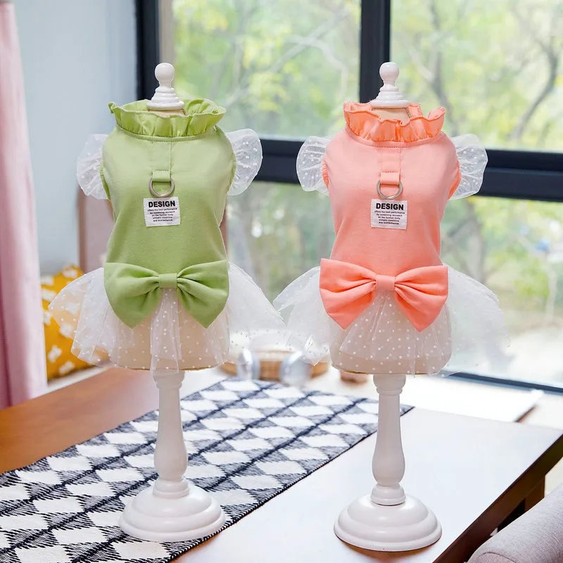 

Teddy Meteor Dog New Pet Clothing Summer Dog Clothes Bichon Cute Dress Puppy Soft Pullover Pet Supplies with Leash Buckle