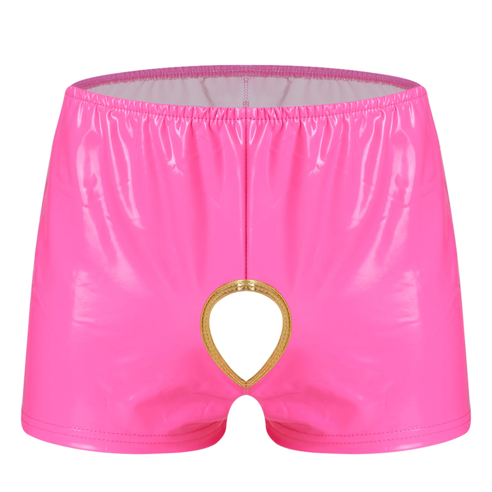 

Водонепроницаемые ПВХ-шорты для мужчин, глянцевые, в стиле боксеров, с вырезом на задней части, с открытым промежем, трусы-стринги для романтической ночи